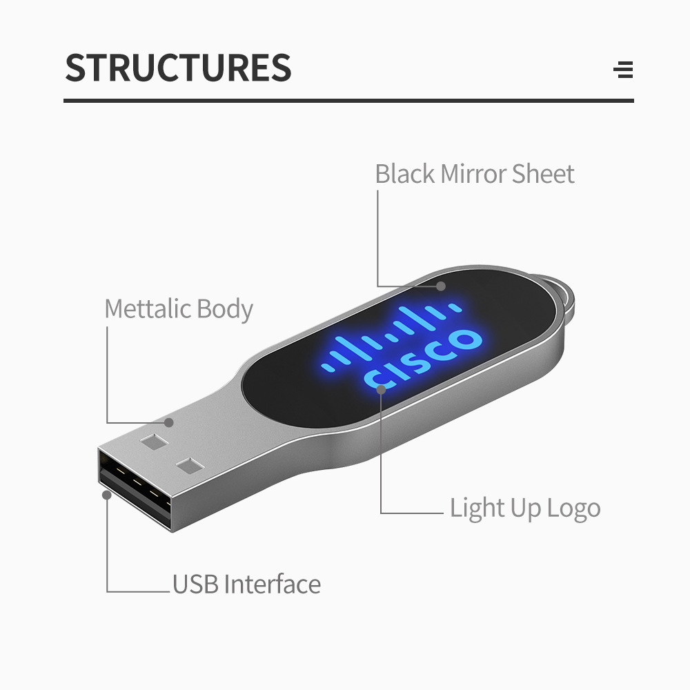 LED light-up USB flash drive with optional translucent color logo USB2.0 metal USB flash drive