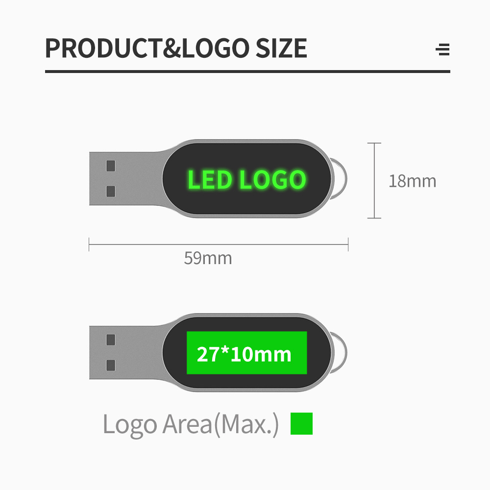 LED light-up USB flash drive with optional translucent color logo USB2.0 metal USB flash drive
