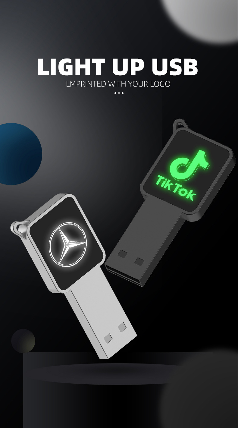 LED Light-up USB flash drive square latest hot-selling private model optional translucent color logo USB2.03.0 metal USB flash drive