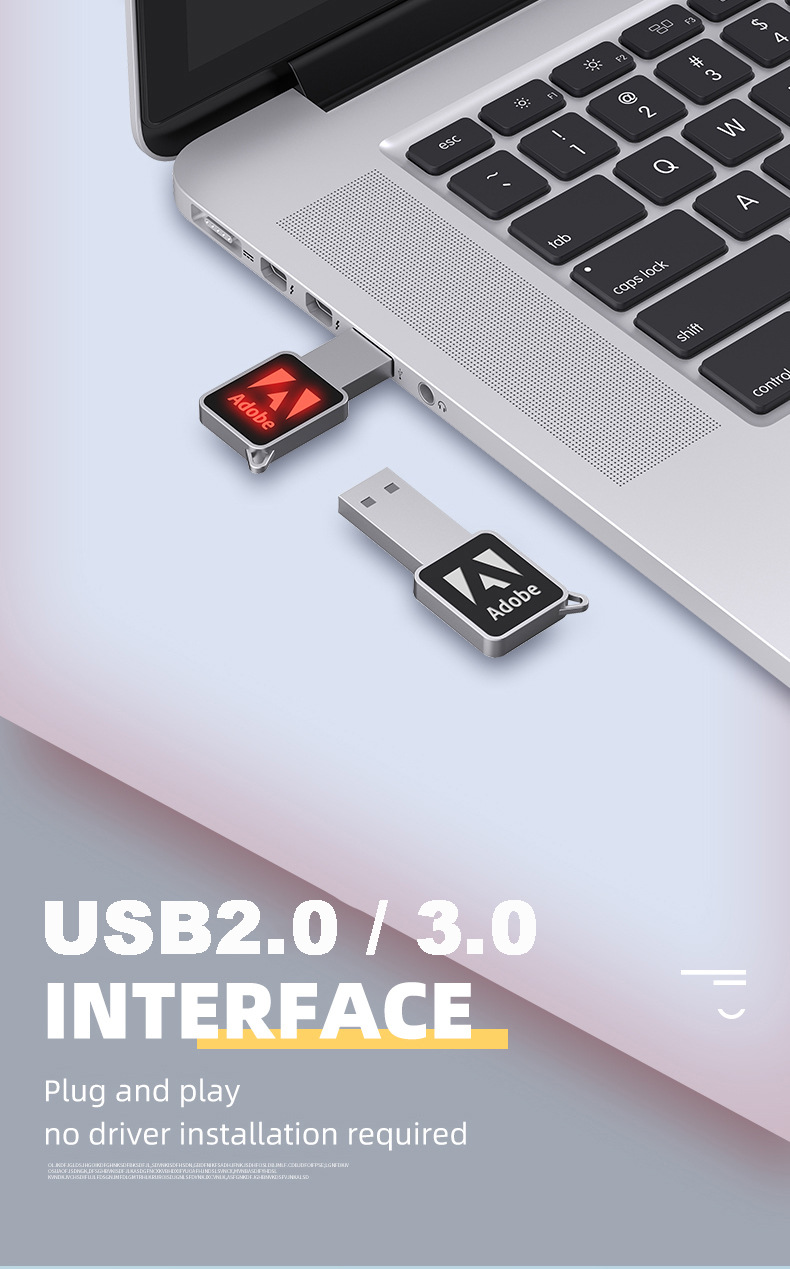 LED Light-up USB flash drive square latest hot-selling private model optional translucent color logo USB2.03.0 metal USB flash drive